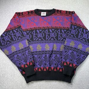 Vintage 90s Peter Jon Sweater L Bold Geometric Tribal Knit Pullover Streetwear‎